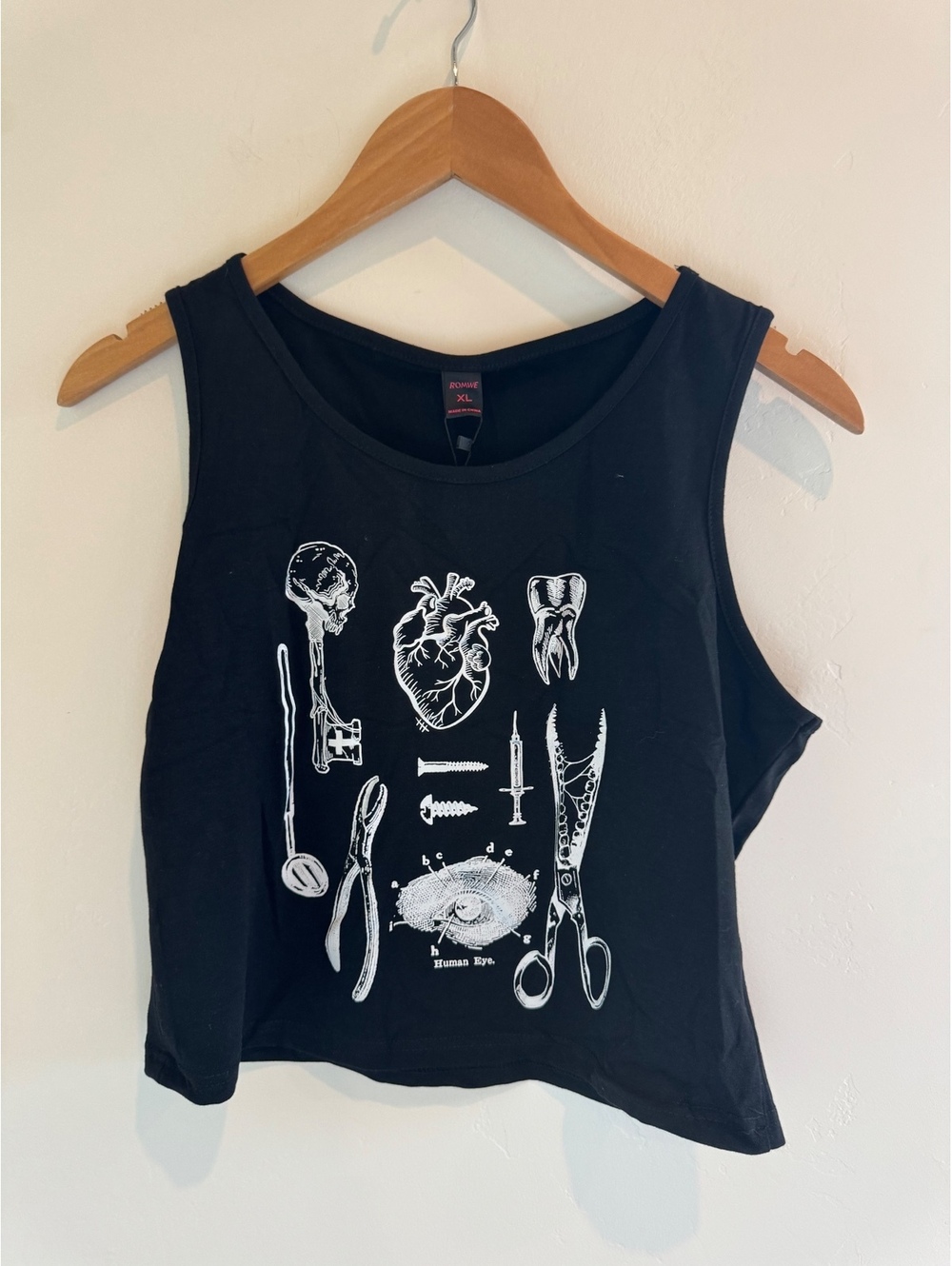 ROMWE Black Medical Anatomy Graphic Crop Tank Top XL NWT Gothic